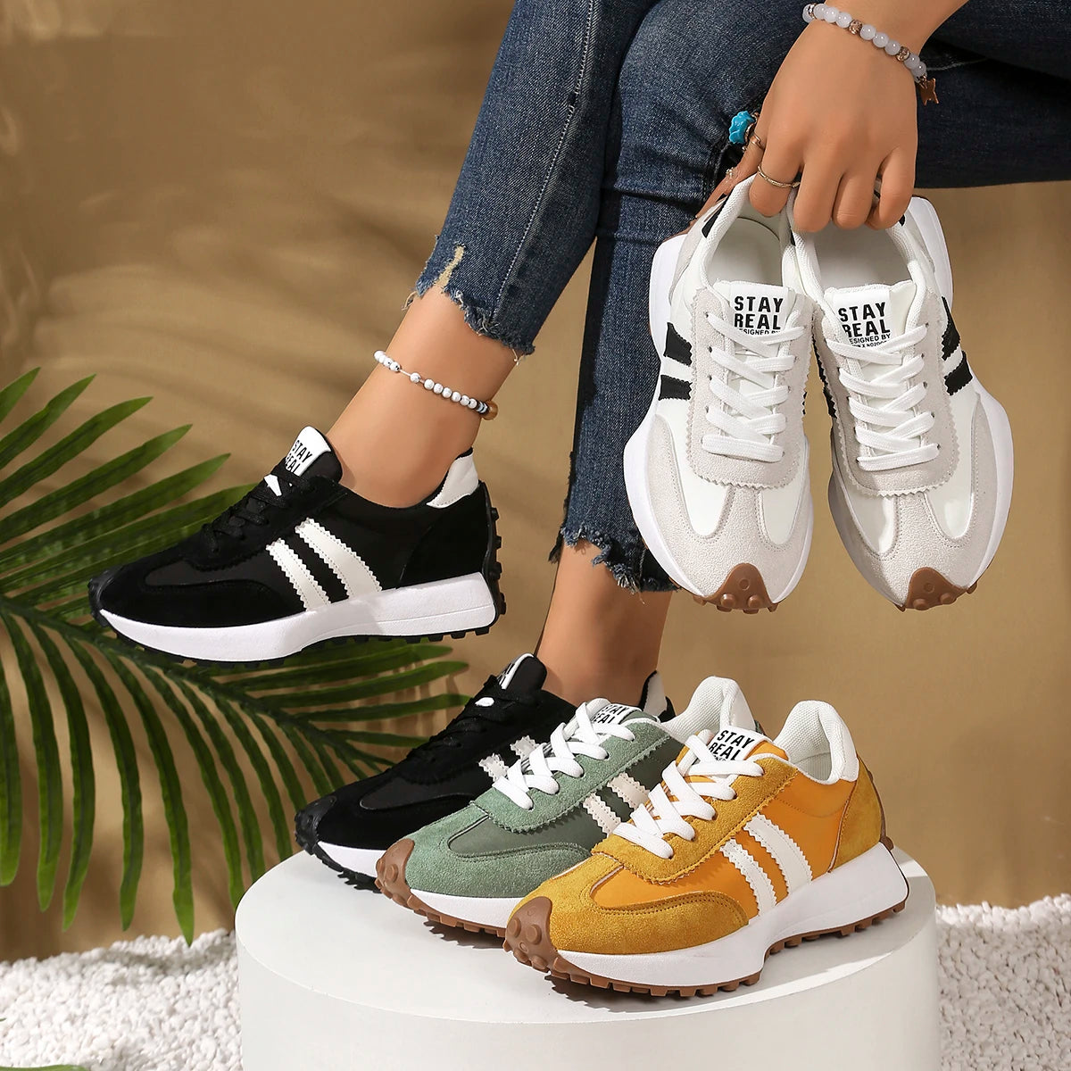 Fashionable New Style Elegant Lace Up Casual Shoes Women Spring/Autumn Round Toe Thick Sole Anti Slip Comfortable Sports Shoes