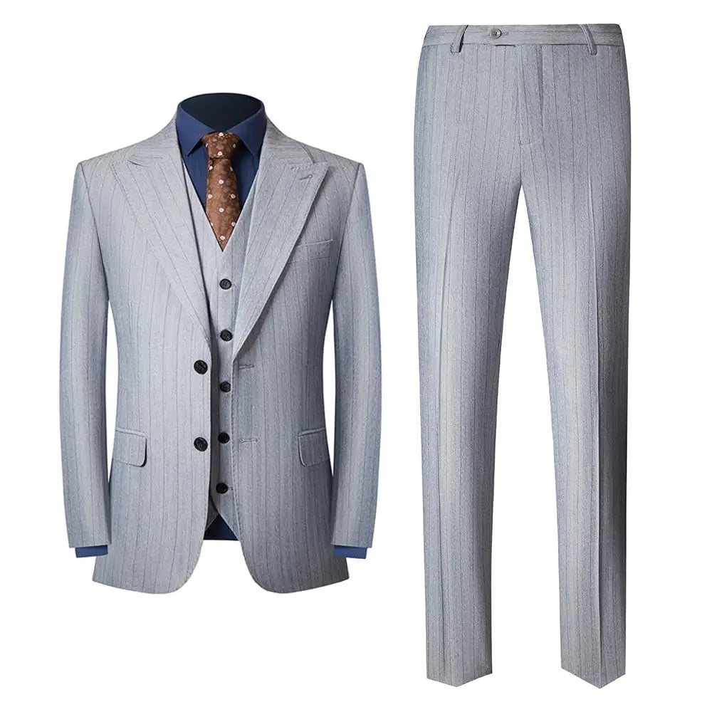 Men's 3-Piece Slim Fit Stripe Suit Blazer Jacket Vest Pants Set | Wedding Tuxedo Formal Business Prom Party US Size XXS-3XL