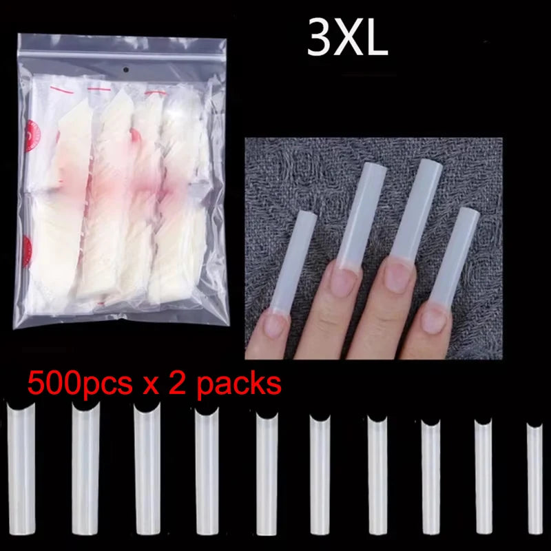 500Pcs XXL No C Curve Nail Tips for Acrylic Nails, Professional Set, Straight Tapered Square Clear Nail Tips Half Cover Long Fak