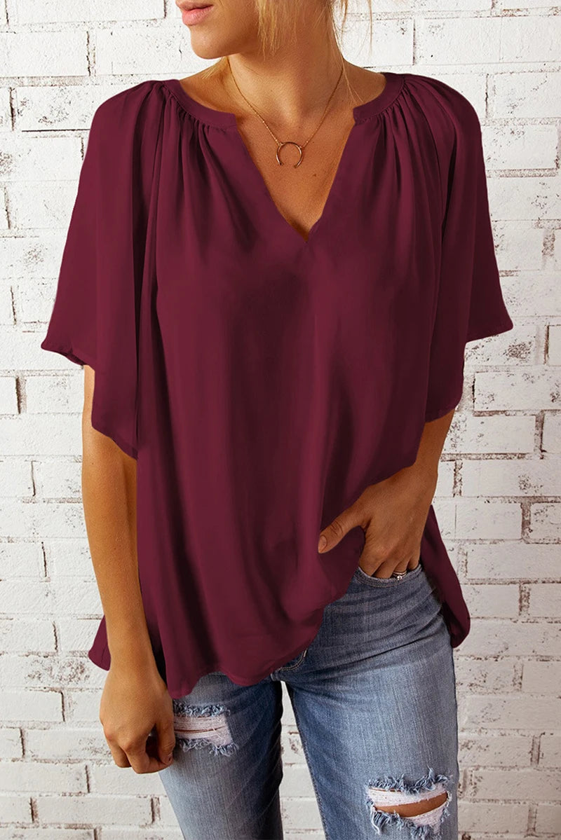 Summer New Loose V-neck Top Casual Women's T-shirt Chiffon Shirt