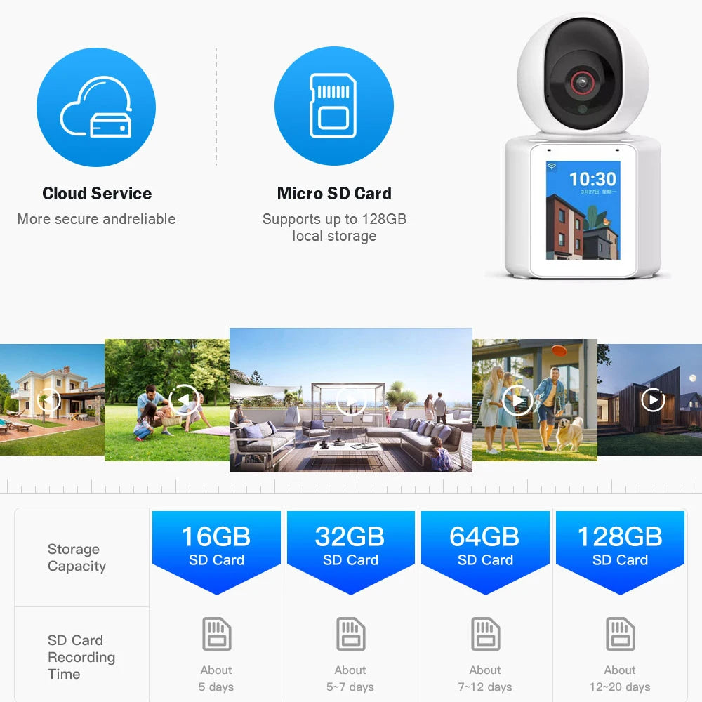 Security WIFI Camera with Screen Watch 1080P Two-way Audio Video Calling PTZ Home CCTV Surveillance Wi-Fi Baby Monitor Camera