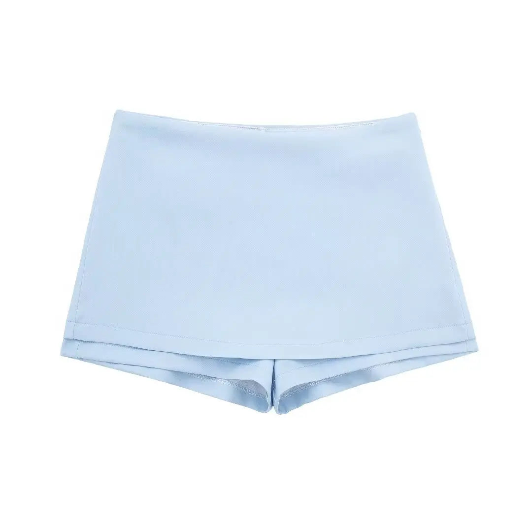 Women Summer 2 Piece Set High Waist Back Pocket Mini Skirts Shorts Sexy V-Neck Sleeveless Backless Suspender Zipper Top