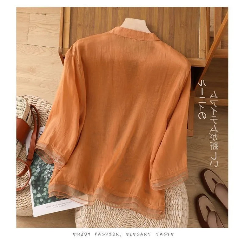 Luxury Embroidery Vintage Shirts Summer Women's Clothing Trends Tops Casual Cardigan Loose Short Coat Patchwork Buttons Blouses