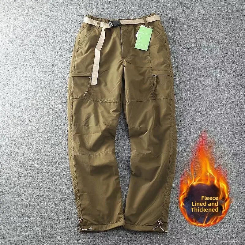 Outdoor Workwear Pants Men's Loose Fleece Lined Thick Soft  Hiking Pants Windproof Waterproof Polyester Fiber Straight Leg
