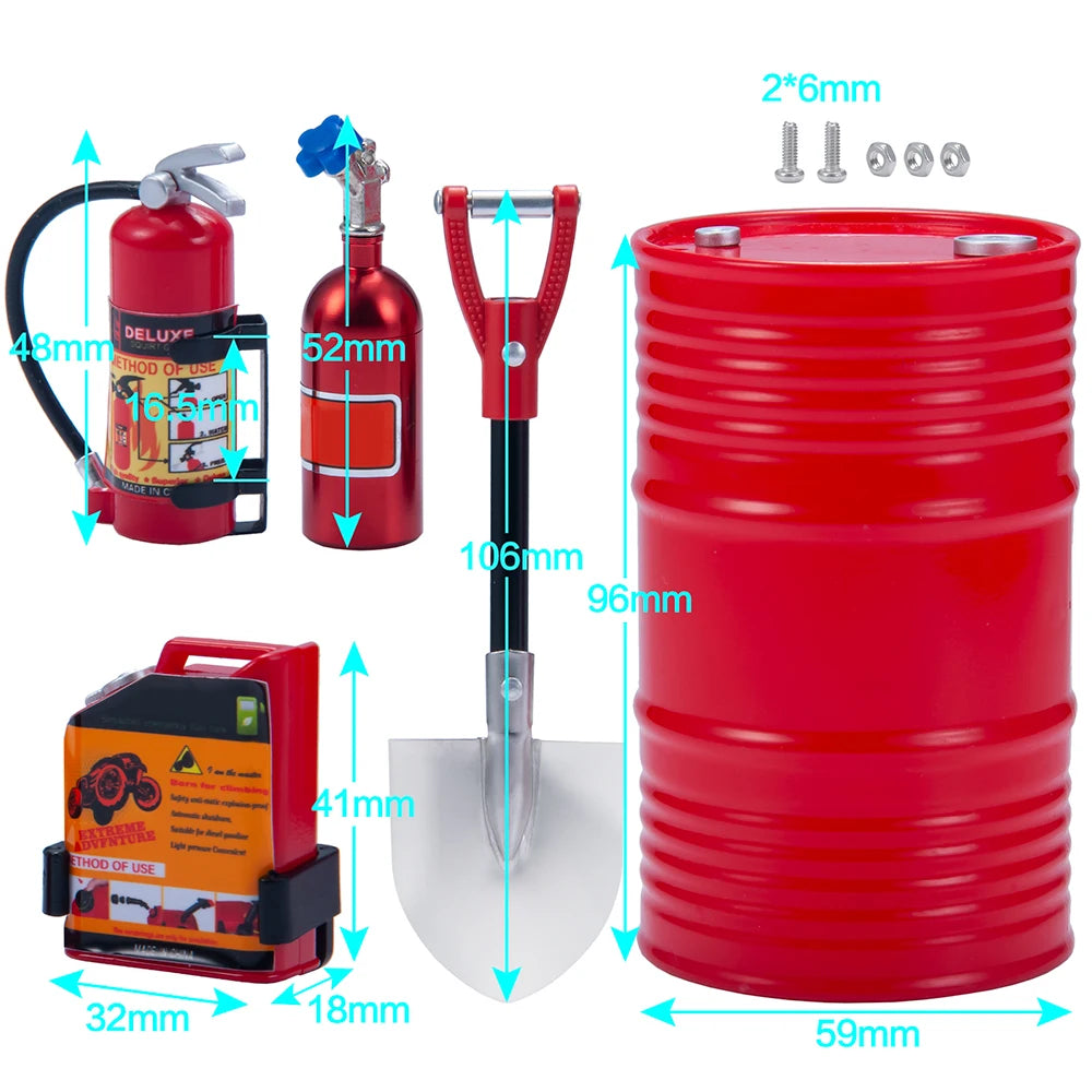 1:10 Scale Accessories Simulated Decoration Tools Shovel Fire-Extinguisher Oil Drum for RC Crawler Car TRX4 SCX10 Mini Toys