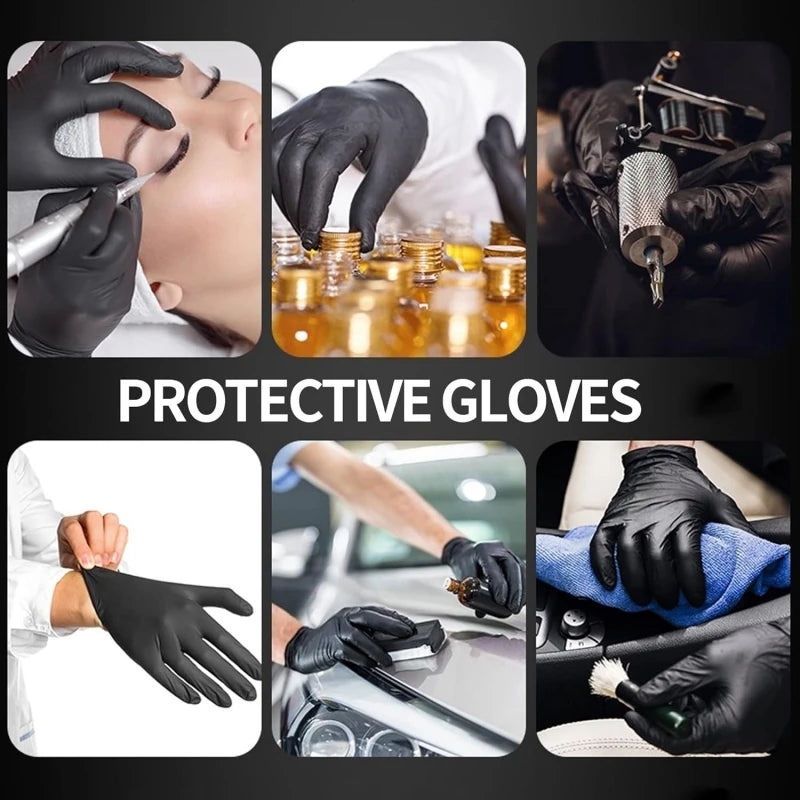 50/100PCS Disposable Nitrile Gloves Black Kitchen Gloves for Household Cleaning Dishwashing Gardening Work Beauty Tattoo Gloves