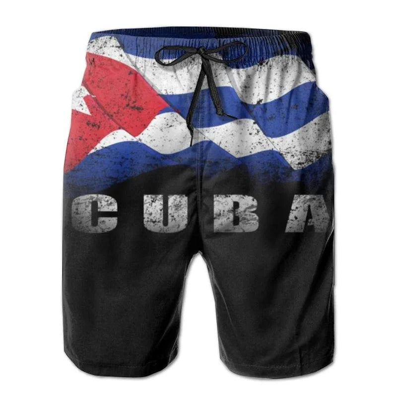 Cuban Flag 3d Print Cuba Swim Trunks Men Drawstring Quick Dry Street Beach Shorts Swimwear Bathing Suits Surf Board Shorts