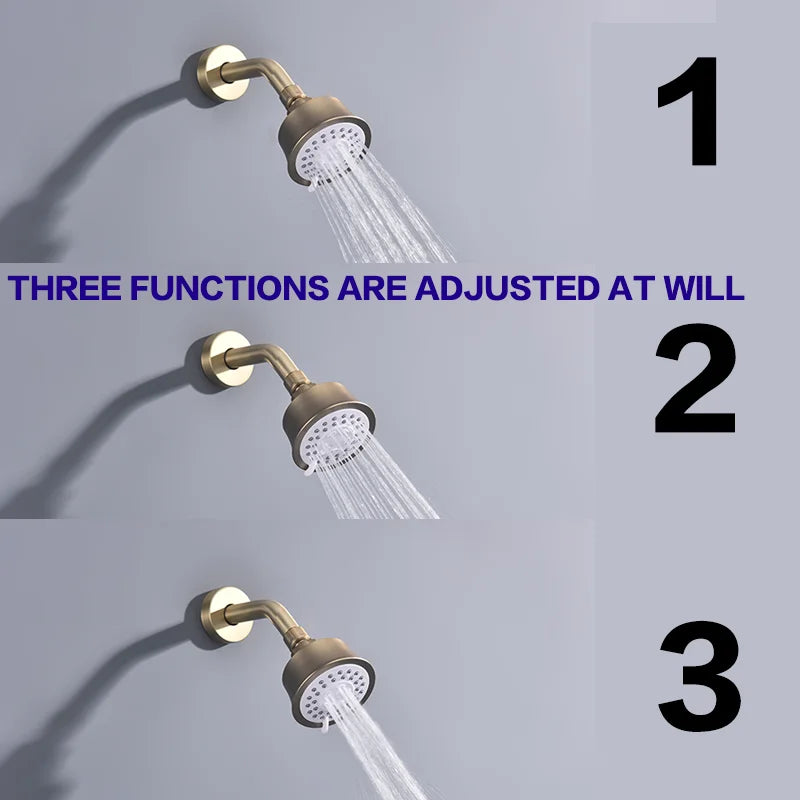 High Quality Brushed Gold Wall Mounted Bathroom Shower Mixer Brass Faucet Hot Cold Water Mixer Tap ABS Head Rainfall Shower Set
