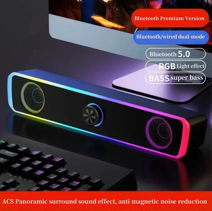 HOMEFISH  BT5.0 Soundbar Speaker Wired Wireless Dual Mode 9D Surround Stereo Bass Anti-Interference for PC TV Phone Gaming