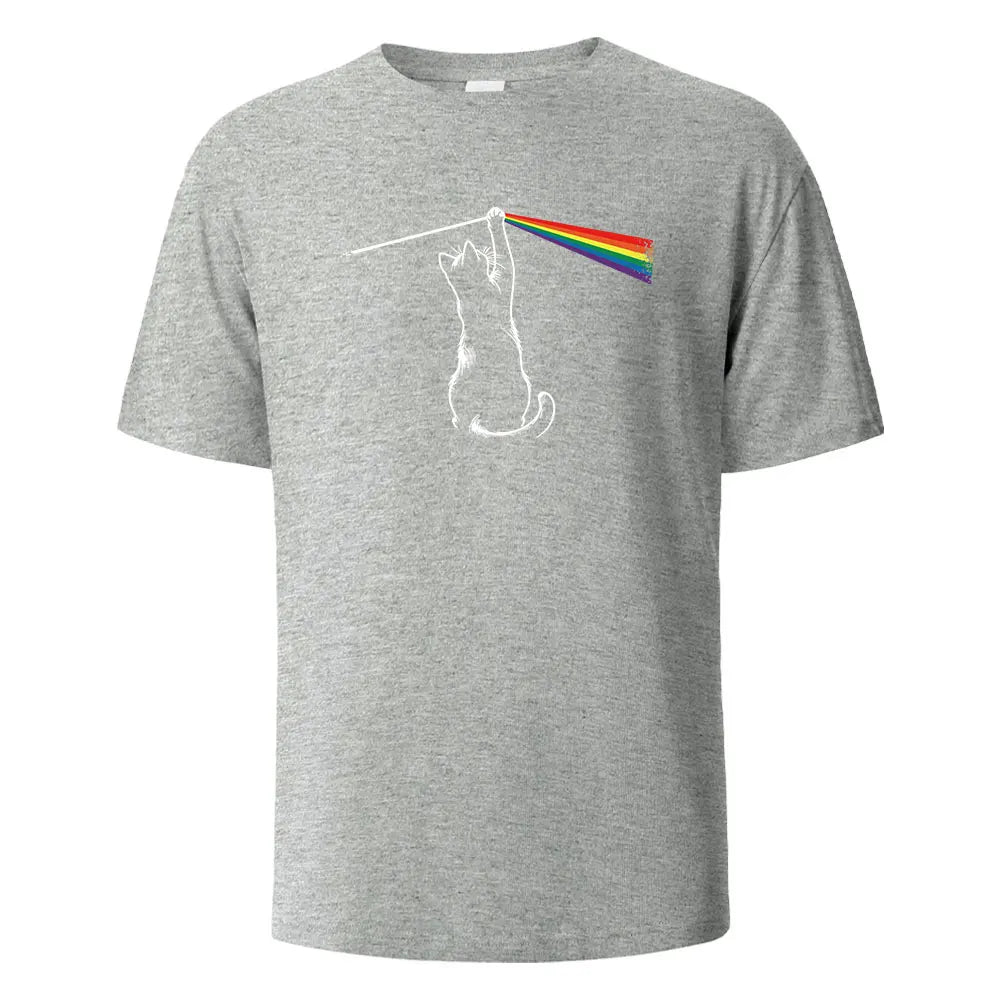 Cat Light Simplicity Printed Men's T-Shirts 100%Cotton Breathable Comfortable Tops For Men Summer O-neck Oversize Men Clothing