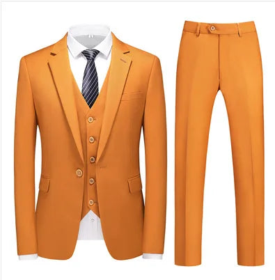 Men Three Piece Suit Sets Full Sleeve Blazers Long Pants Turn Down Collar Slim Fit Evening Wedding Formal Classic 2026 Spring