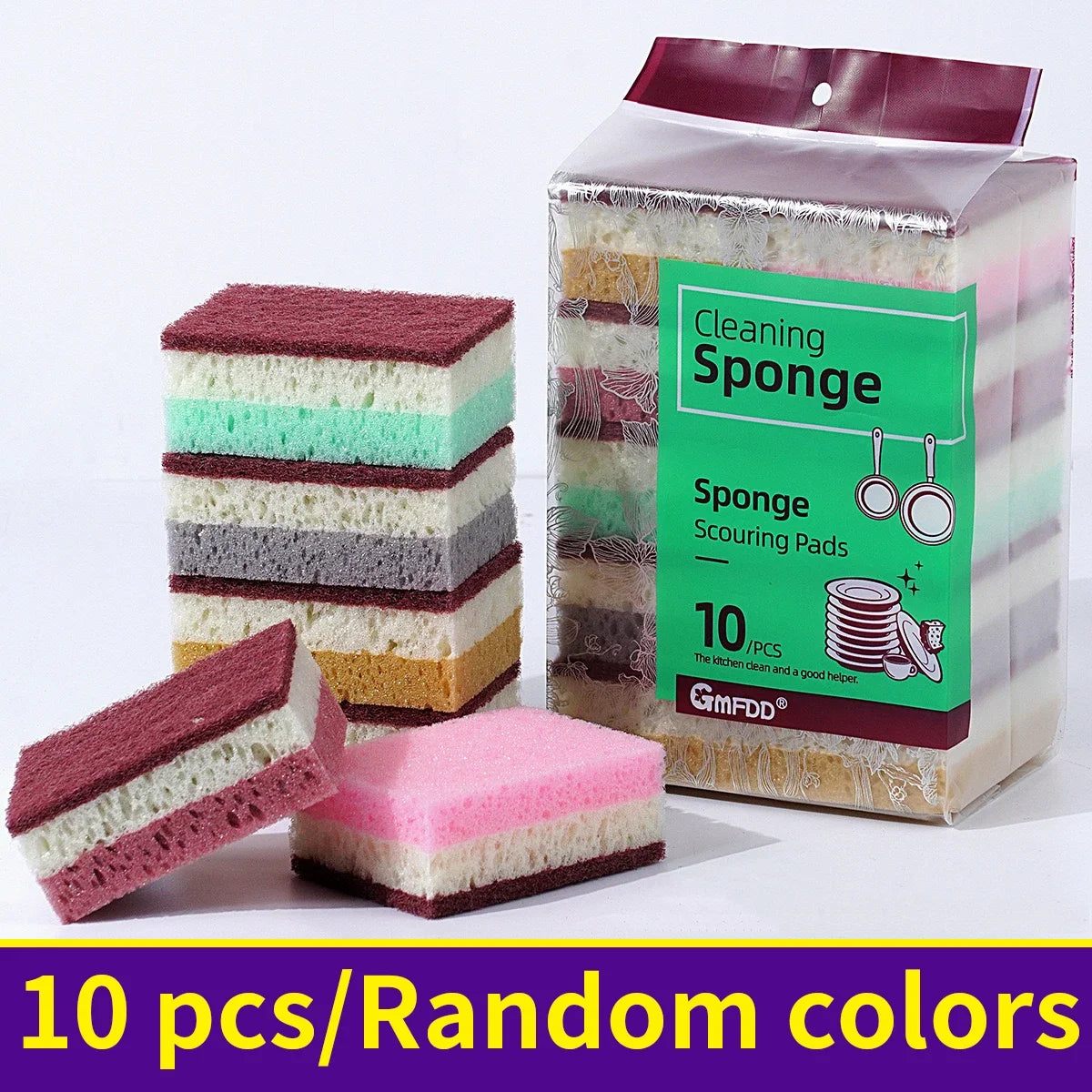 Dishwashing Cleaning Sponge High Density Strong Stain Removal Kitchen Bathroom Dish Washing Cleaning Tool 3-Color Porous Sponge