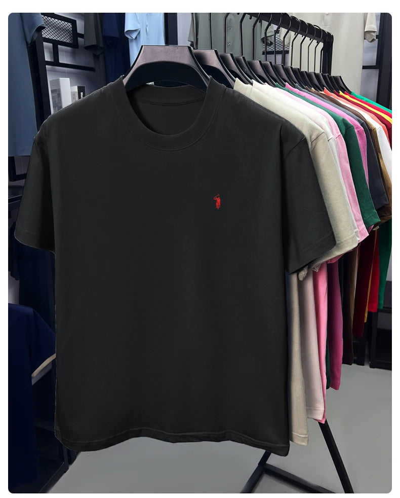Men's Cotton Short Sleeve T-Shirt Fashionable Pony Print Summer New High-end Comfortable Casual Crew Neck Top