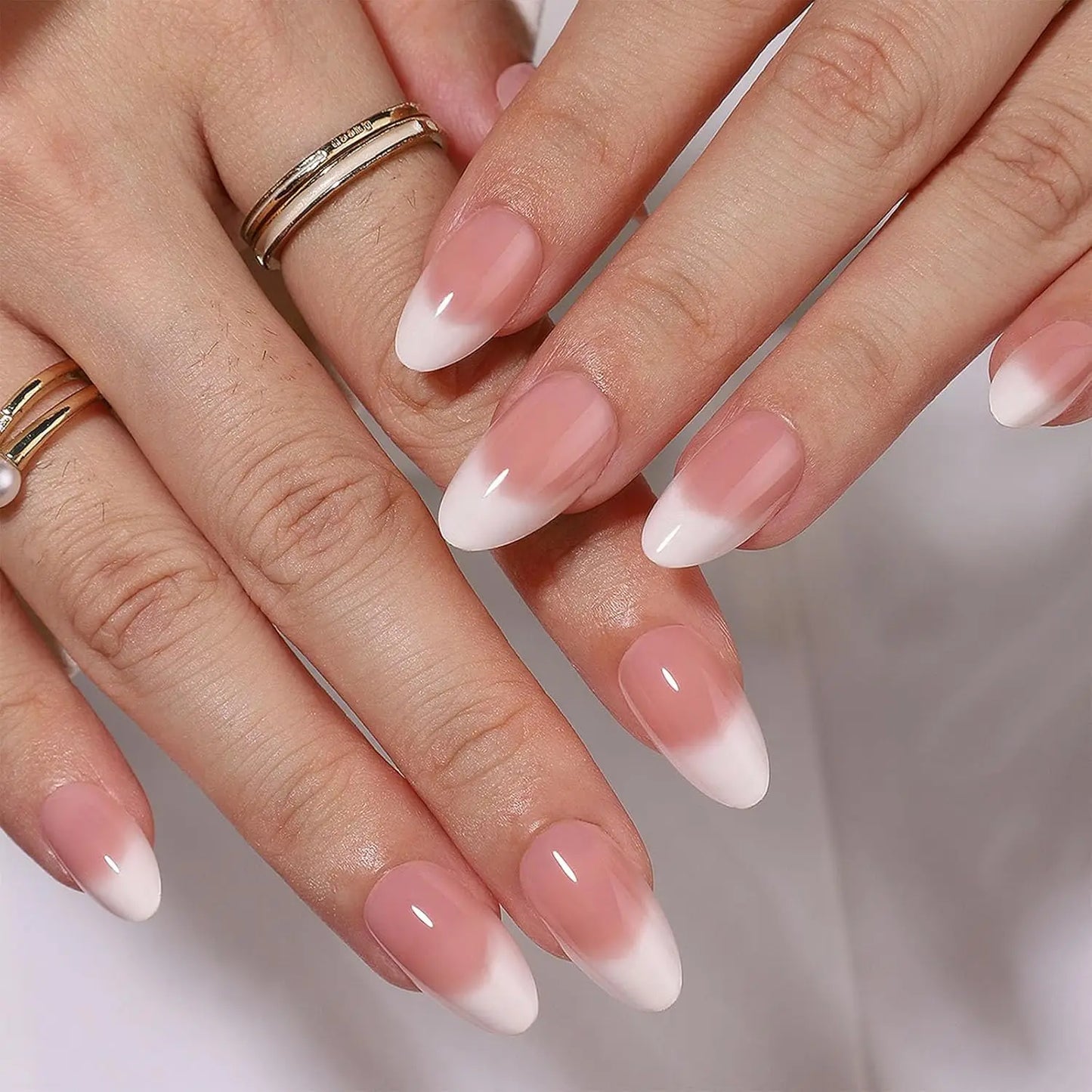 24PCS Almond Press on Nails Medium Fake Nails with Pink Bow Designs Glue on Nails Glossy Acrylic False Nails As Women Girls Fift