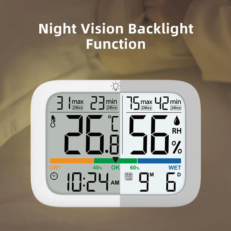 Smart Digital Thermometer and Hygrometer with Backlight Calendar and Time Display High-precision Thermo-Hygrometer for Home