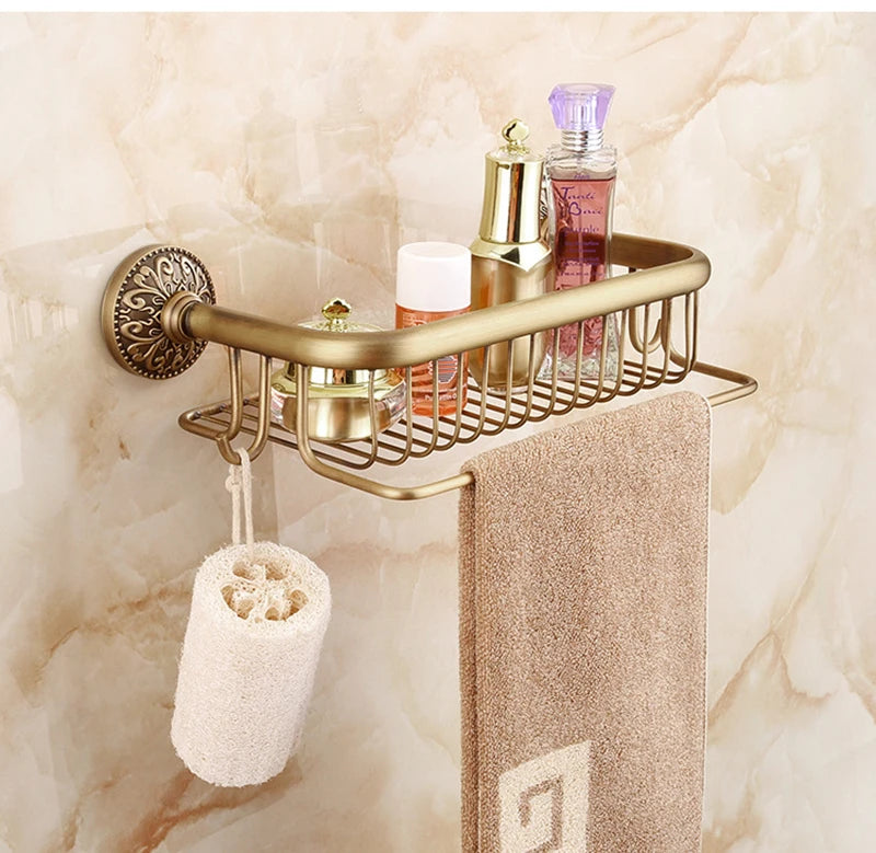 Antique Bronze Brass Wall Mounted Bathroom Soap Basket Bathroom Shower Shelf Shampoo Holder Shelves Storage Shelf Rack