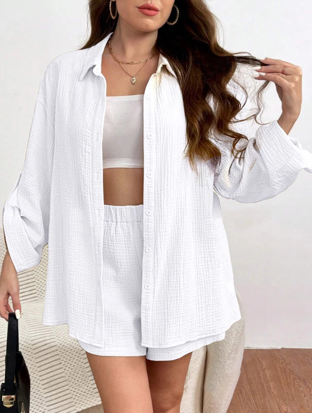 Solid Color Casual Loose Short Pants Sets For Women 2025 Elegant Summer Women's Two Pieces Suit Full Set Female Outfit Clothes