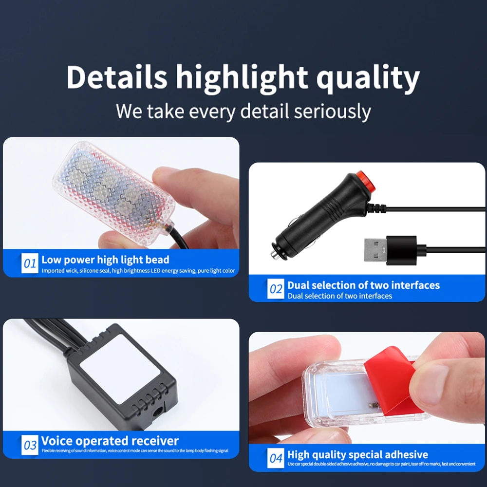 Car Interior Ambient Light RGB Foot Strip Lighting Kit Accessories Backlight Remote App Music Control Auto RGB Decorative Lamp