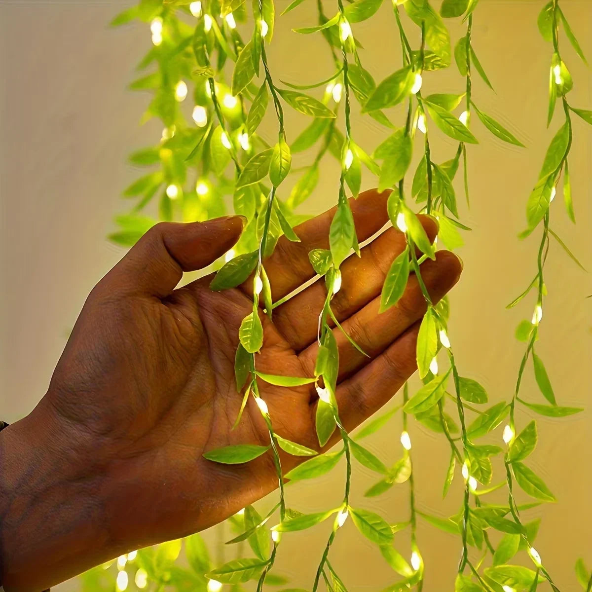 2 M 20 Light Always on Battery Box Willow Curtain Lamp Decorative Light String Imitation Leaf Wrought Iron Basket Copper Wire