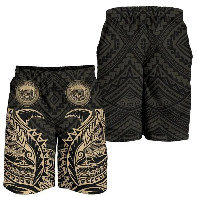 New 3D Printed Polynesian Tribal Turtle Hawaii Shorts Men's Beach Shorts Women Vacation Floral Sports Board Shorts Swim Trunks