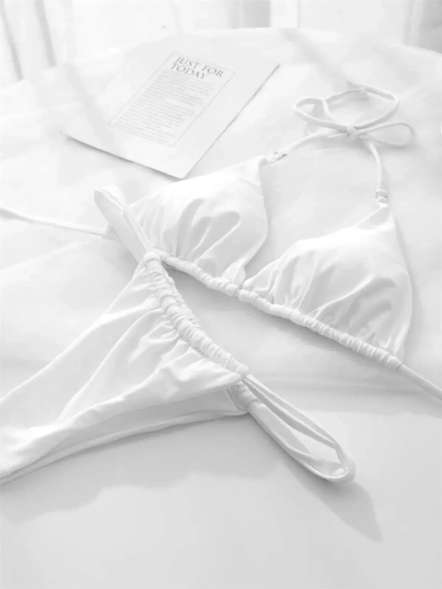 2025 Yearly Bikini Swimsuit Women's Separate Strap Pure Color Fabric Chest Pad Gathered Casual Beachwear Swimwear Set