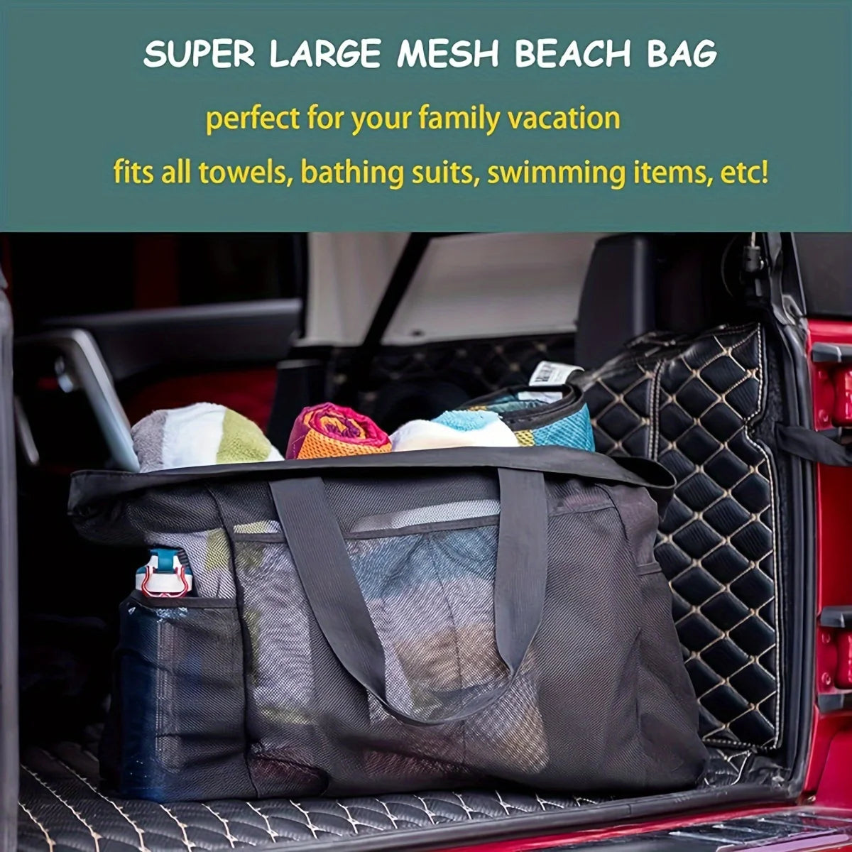 1pc Extra Large Mesh Beach Bag, Breathable Mesh Tote With Zipper & Side Pockets, Portable Large Capacity Finishing Organizer Bag