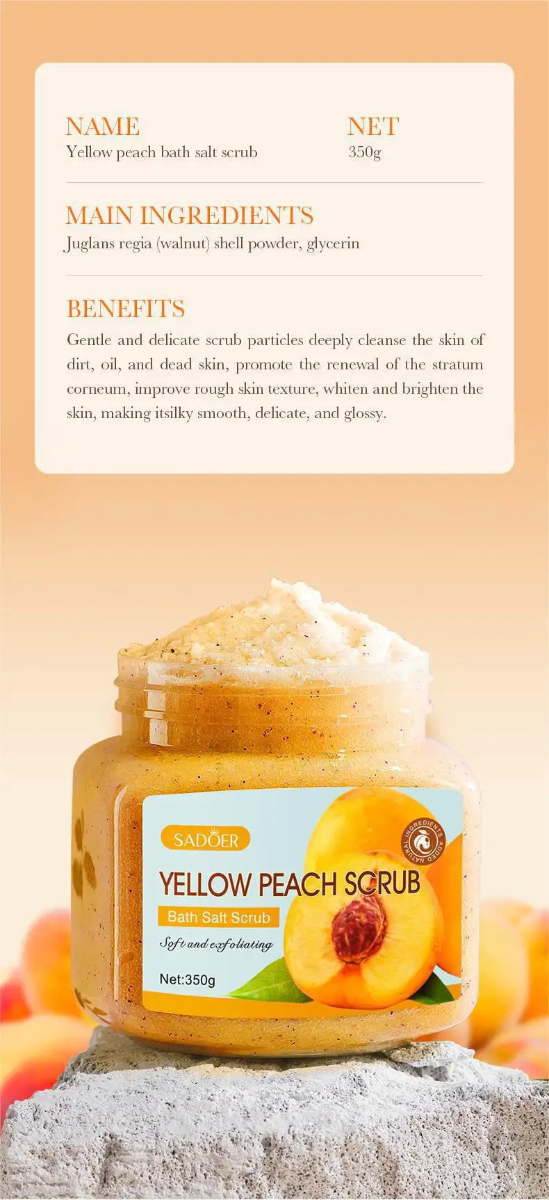 350g Body Bath Scrub, with Gentle and Fine Exfoliating Particles That Can Clean Dirt and Oil from the Skin, Improve Rough Skin Texture, Make the Skin Bright, and Give It a Silky, Smooth, and Radiant Feel - Home Care