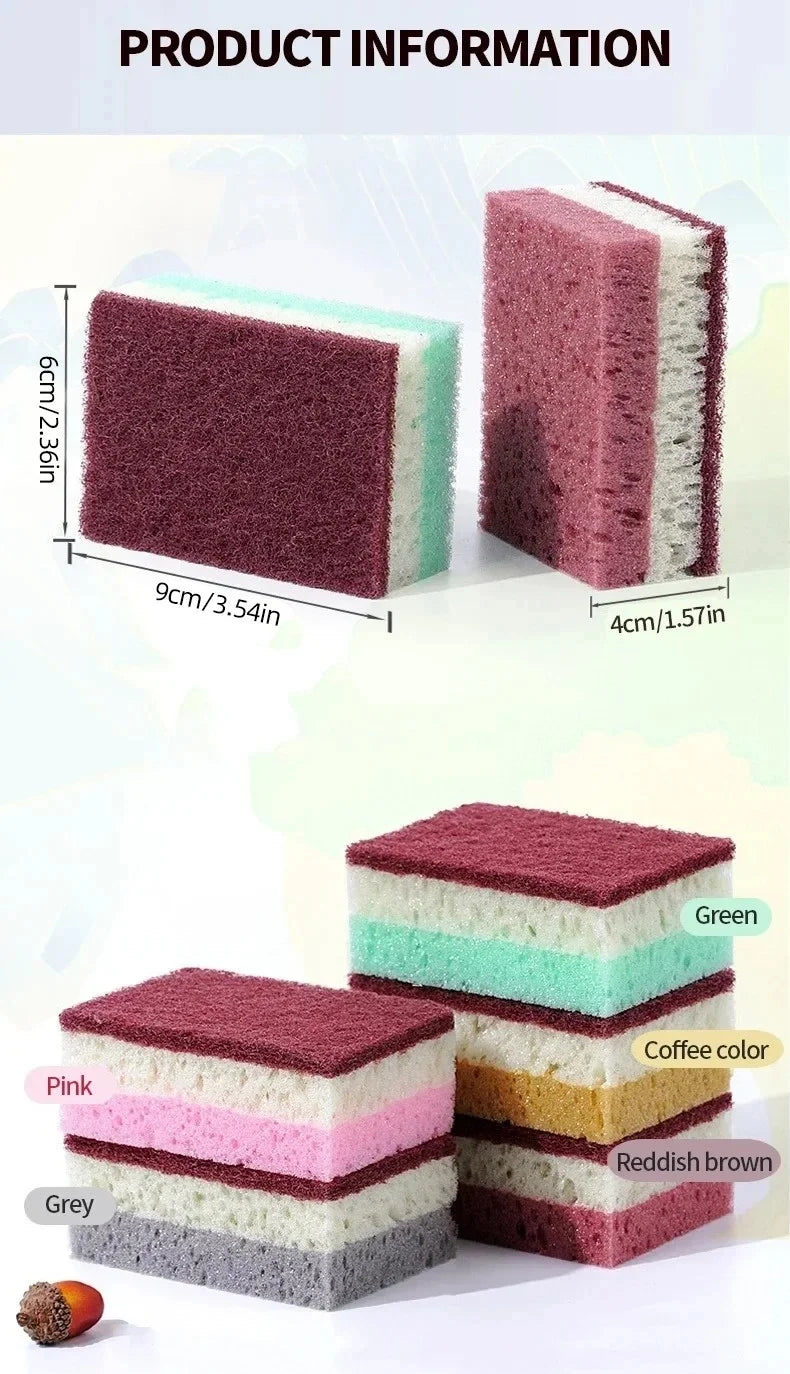 Dishwashing Cleaning Sponge High Density Strong Stain Removal Kitchen Bathroom Dish Washing Cleaning Tool 3-Color Porous Sponge