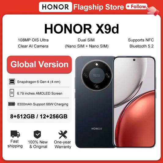 HONOR X9d Global Version 6.79" AMOLED Display 108MP Dual AI Cameras 8300mAh Battery Support 66W Fast Charging Android15 Dual SIM