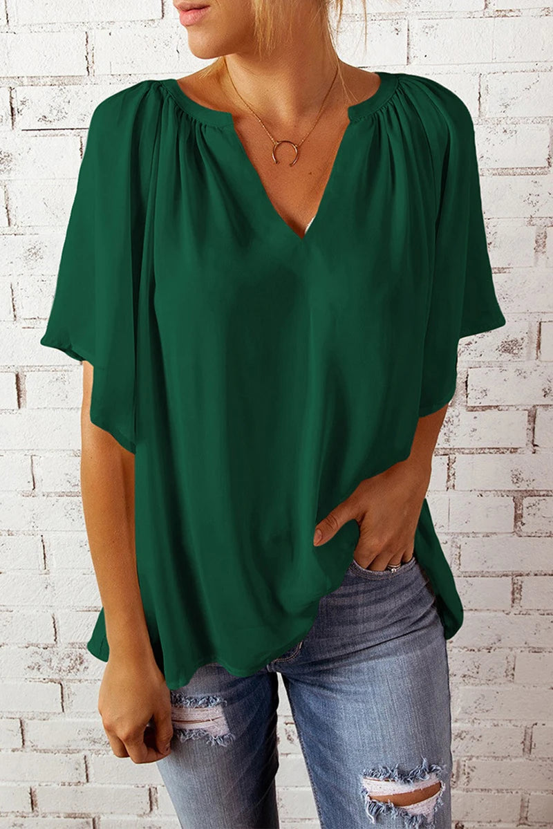 Summer New Loose V-neck Top Casual Women's T-shirt Chiffon Shirt