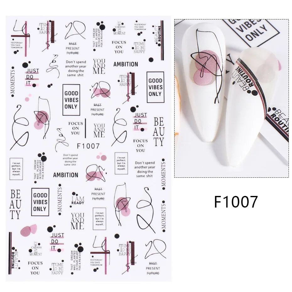 1PCS Black White Butterfly Laser Nail Stickers Y2K Nail Art Decoration Abstract Lines Bronzing Flowers Stickers For Nails
