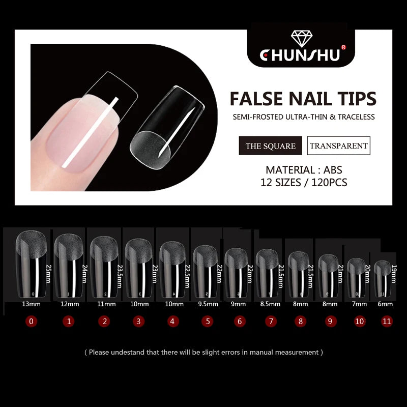 120Pcs False Nails Semi-Frosted Clear Coffin Fake Nail Tips Press on Nails Soak Off Full Cover Nail Capsule For Extension
