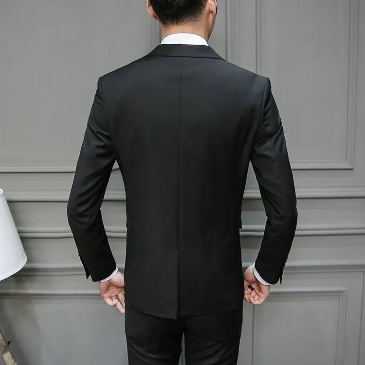 Men Suit 3 Piece Set Slim Fit Korean Style Best Man Groom Wedding Tuxedo Brother Group Formal Attire