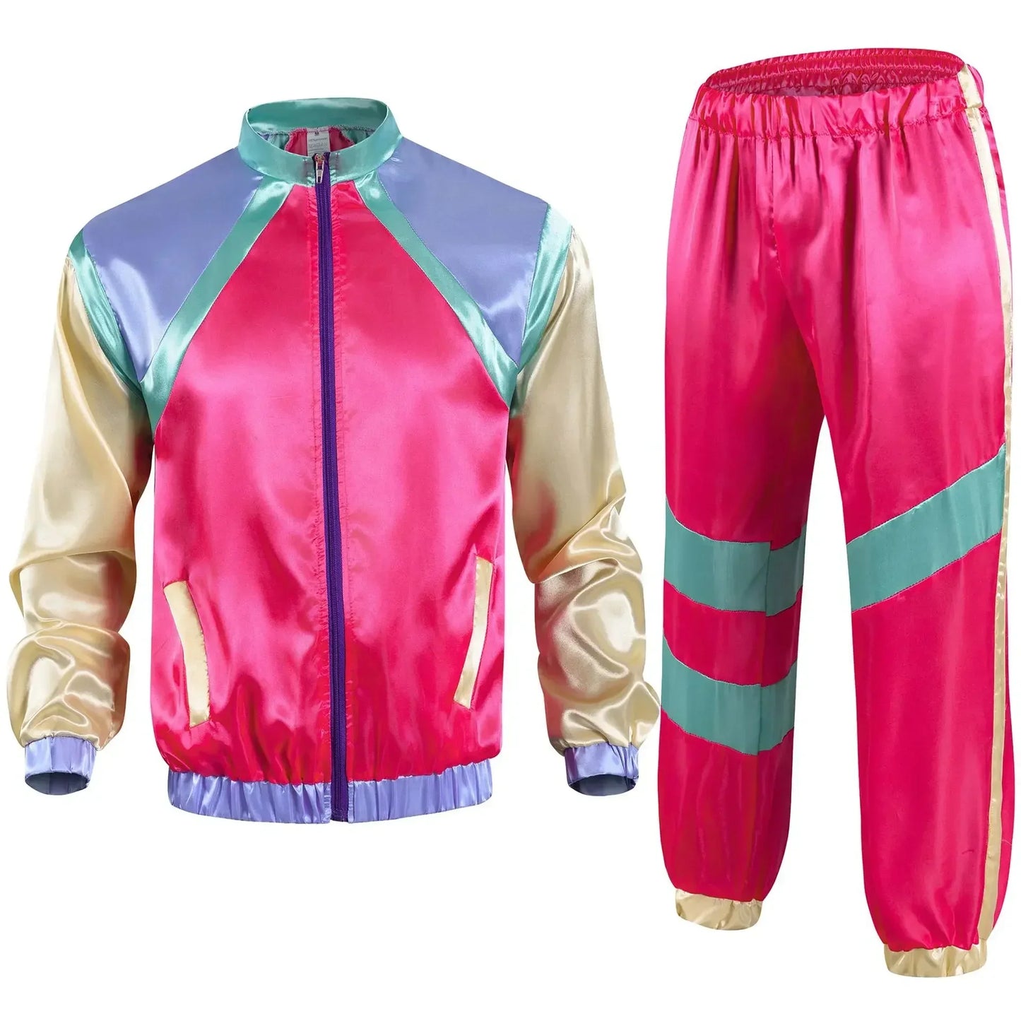 Men’s 80s Costume 1990s Outfit for Men Tracksuit Costume Hip Hop Set Disco 2pcs Jogging Wear Windbreaker Couples Track Suit