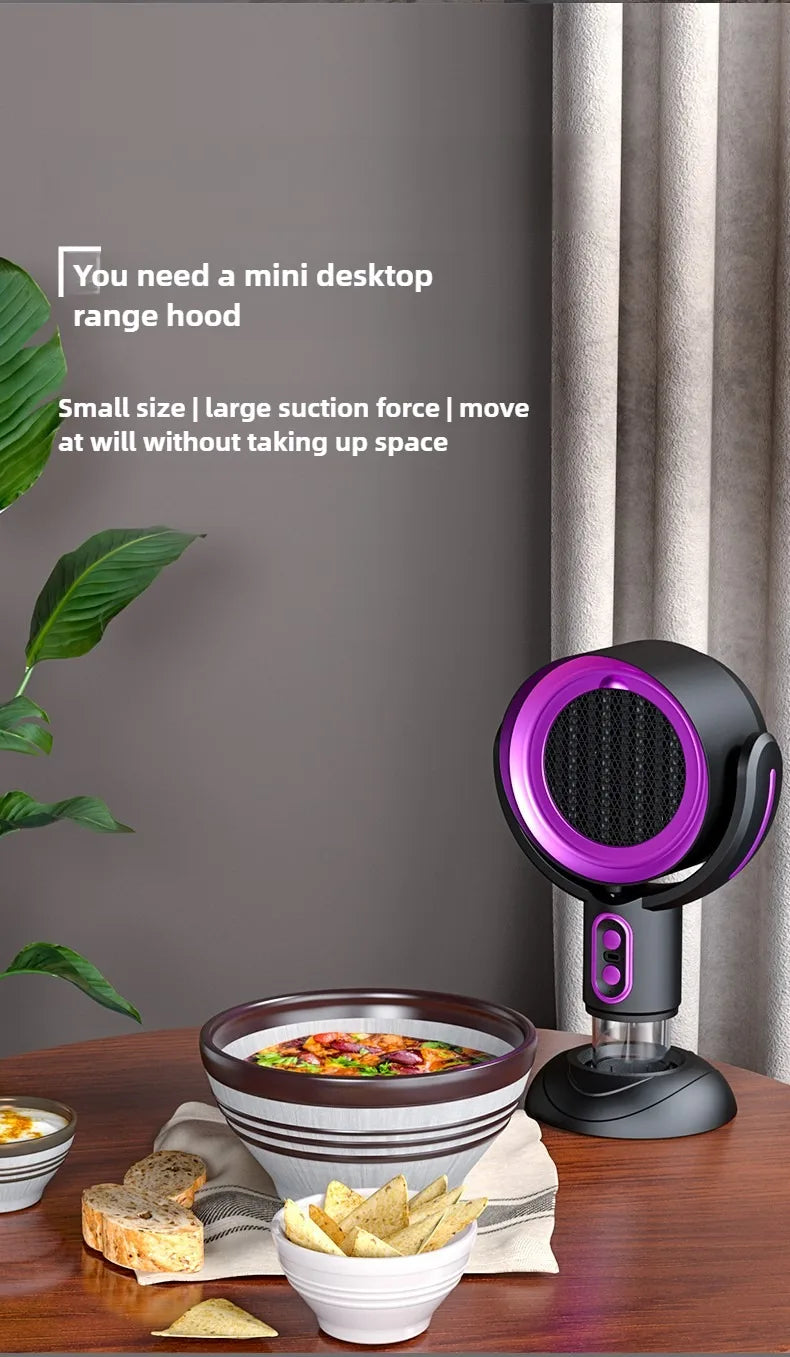 Small desktop range hood, portable charging, deodorization, air filtration, smoking machine, barbecue, hotpot companion.