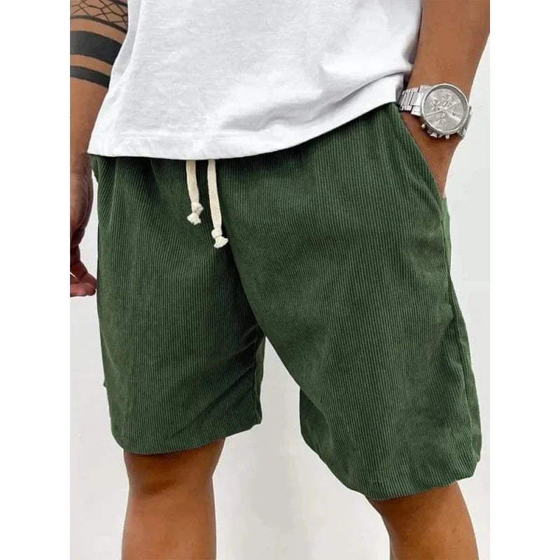 New 2025 Men's Summer Casual Drawstring Corduroy Retro Shorts Comfortable Loose Fit Plain Patterned Versatile for Daily Wear