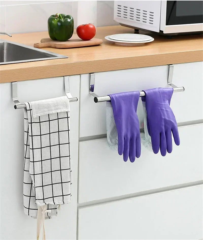 Kitchen Cabinet Door Towel Bar Stainless Steel Door Back Towel Hanging Holder Bathroom Punch-free Towels Hooks Home Organizer