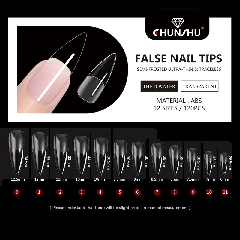 120Pcs False Nails Semi-Frosted Clear Coffin Fake Nail Tips Press on Nails Soak Off Full Cover Nail Capsule For Extension