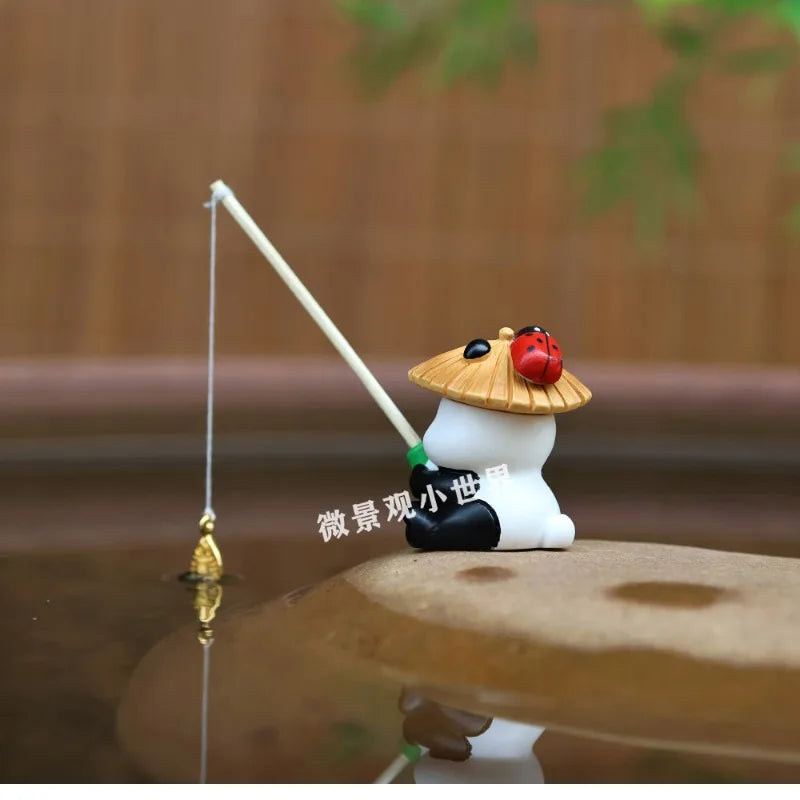 Aquarium Decoration Mini Fishing Panda Fishing Frog Fish Tank DIY Landscaping Ornaments Home Garden Pond Decorations