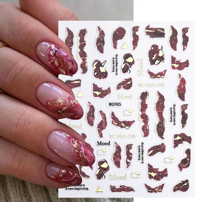 1PCS Black White Butterfly Laser Nail Stickers Y2K Nail Art Decoration Abstract Lines Bronzing Flowers Stickers For Nails