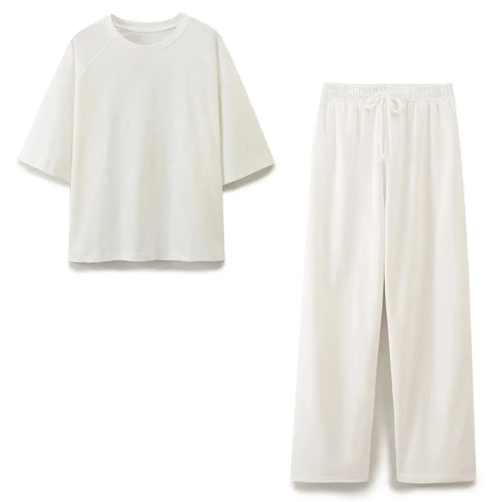 HH Summer Women Casual T Shirt Pant Sets Elegant Pink O Neck Short Sleeve T-Shirt + Drawstring Loose Trousers Spring Suit