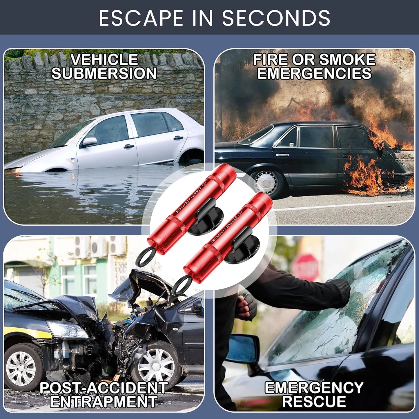 2 Safe Pro X Car Emergency Hammer, 2 in 1 Car Window Breaker Car Escape Tool, Window Breaker & Escape Safety Hammer for Vehicles