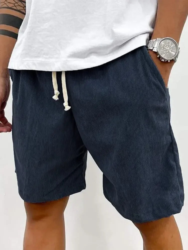 New 2025 Men's Summer Casual Drawstring Corduroy Retro Shorts Comfortable Loose Fit Plain Patterned Versatile for Daily Wear