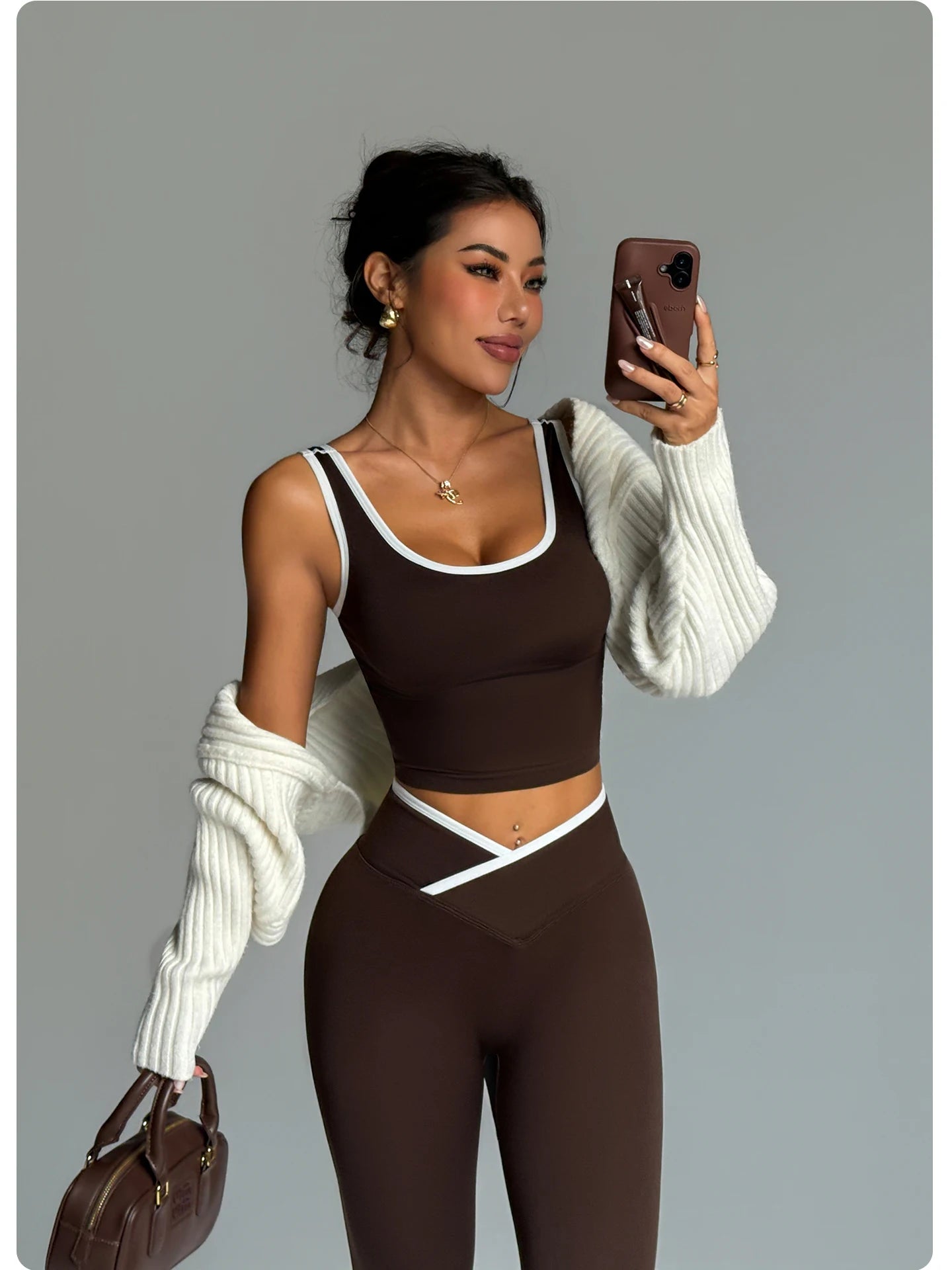 2 Piece Yoga Set Women Crossover V Waist Leggings Contrast Trim Sports Bra Gym Workout Matching Set Fitness Activewear Suit