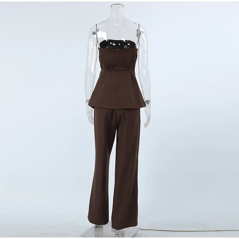 Women Pant Sets Sexy Backless Straps Sleeveless Lace Up Vest Loose Wide Leg Pants Suit Female Summer Fashion Lady Outfits