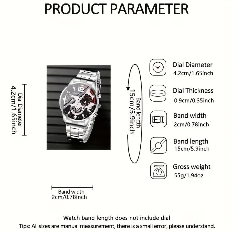 4-piece men's fashion watch set, quartz sport, round zinc alloy case quartz watch