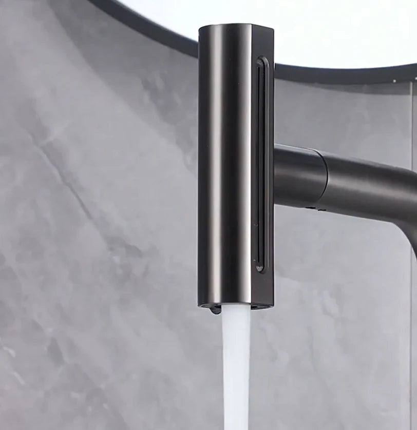 Lift Up Down Stream Sprayer Hot Cold Water Sink Mixer Wash Tap For Bathroom Waterfall Temperature Digital Display Basin Faucet