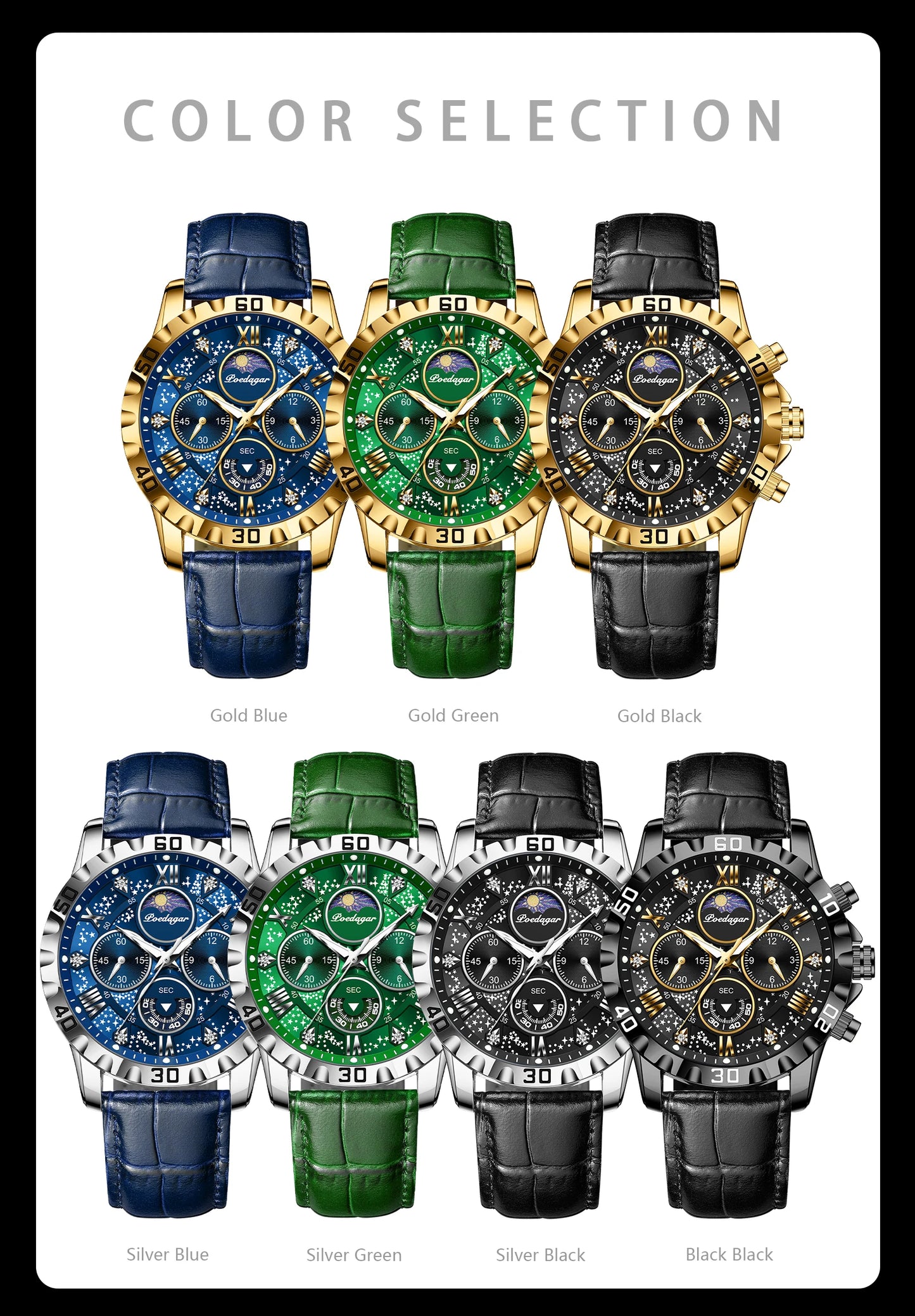 POEDAGAR Luxury Fashion Man Watch Waterproof Luminous Chronograph Leather Watches For Men Sports Outdoor Men's Quartz Wristwatch
