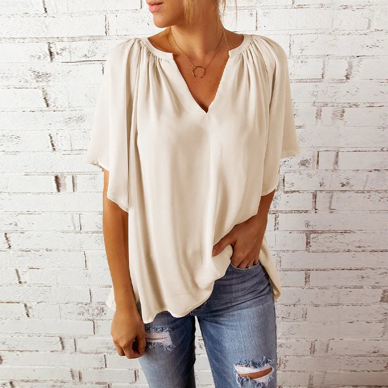 Summer New Loose V-neck Top Casual Women's T-shirt Chiffon Shirt