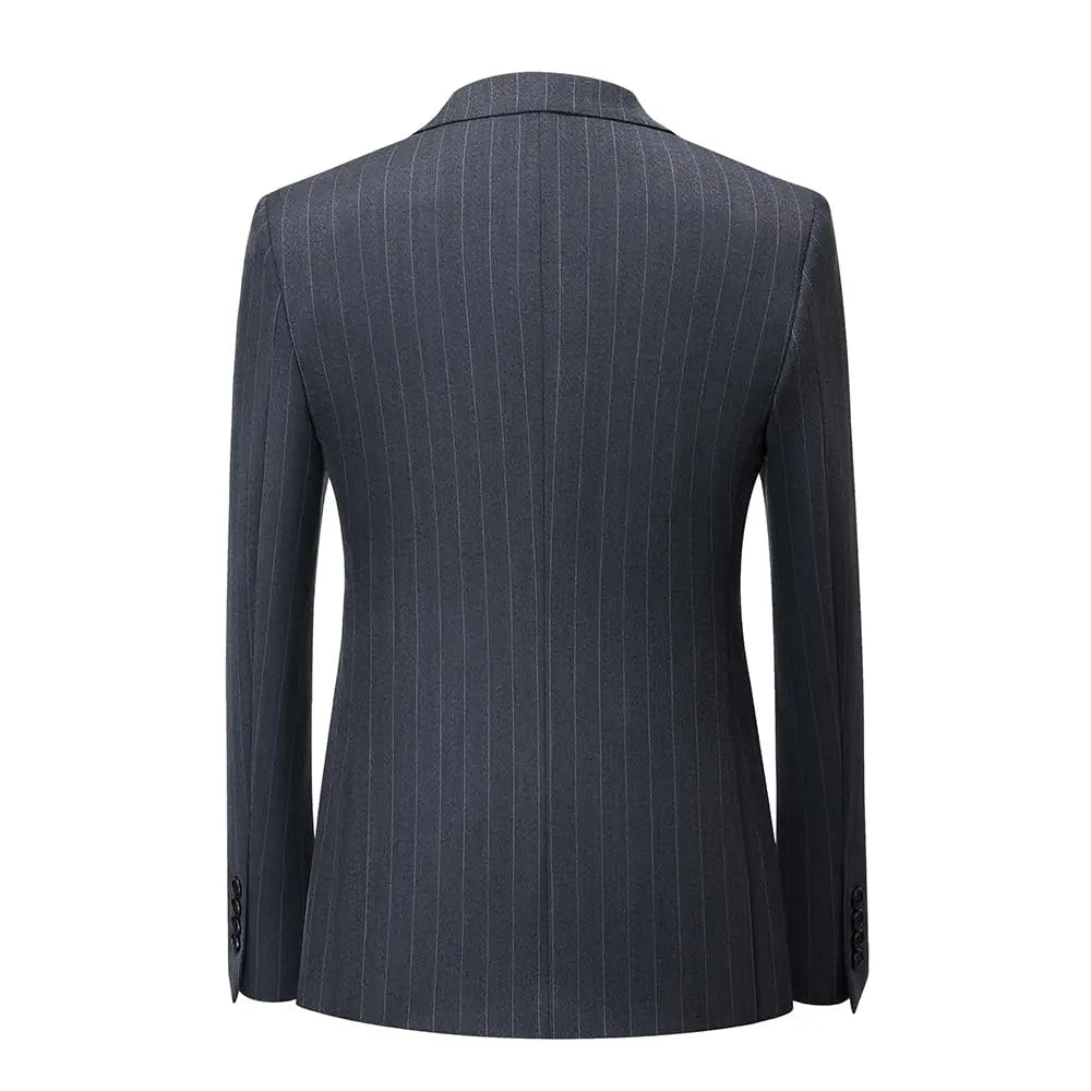Men's 3-Piece Slim Fit Stripe Suit Blazer Jacket Vest Pants Set | Wedding Tuxedo Formal Business Prom Party US Size XXS-3XL